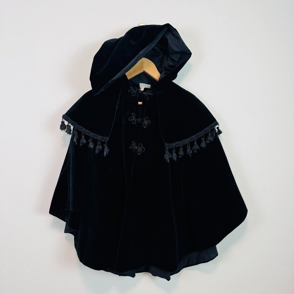 VTG Daisy Kingdom 80s 90s Black Velvet Cloak Cape Hood One Size Whimsigoth